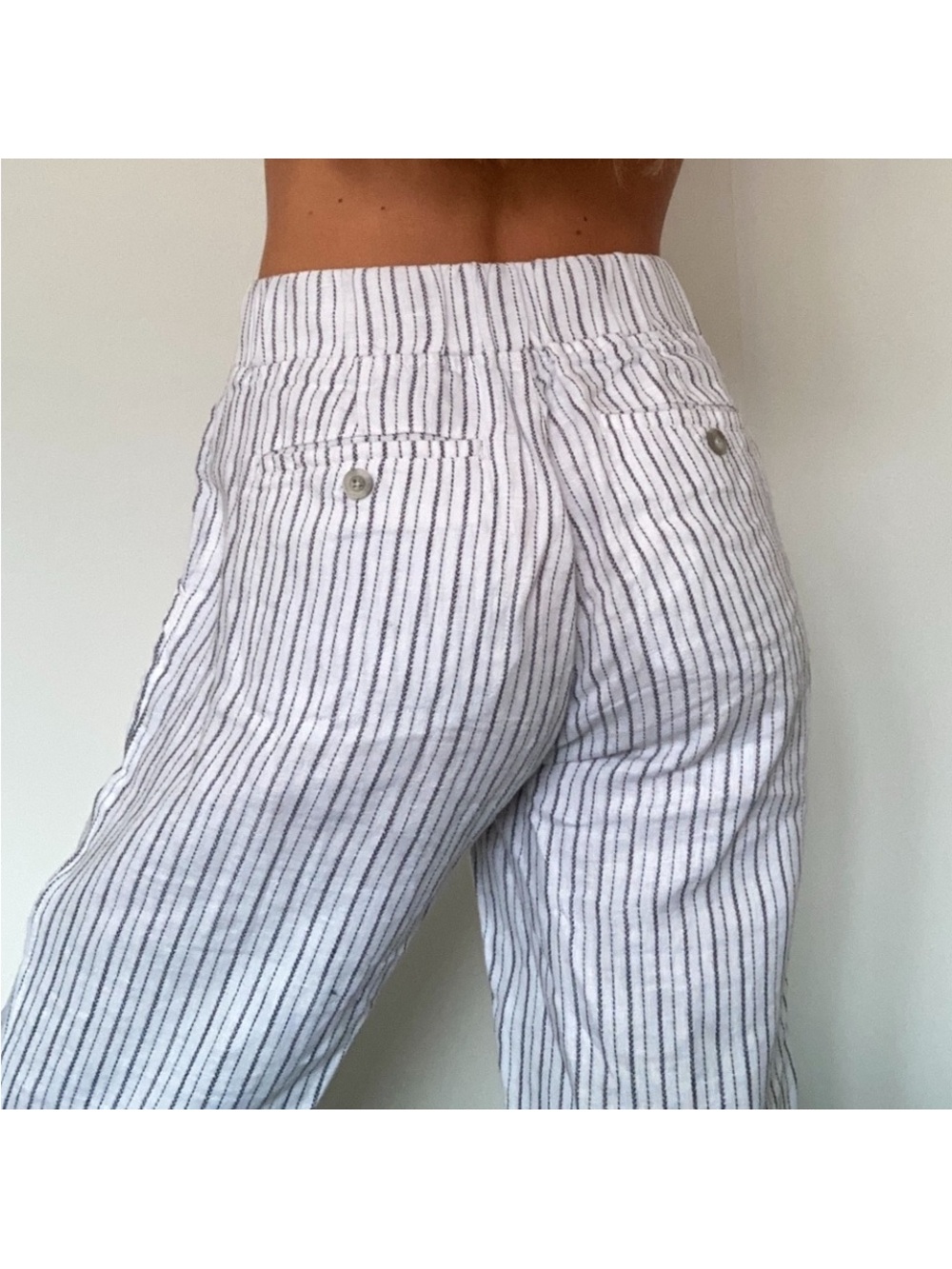 Athleta Striped 100% Linen High Waist Beach Pants